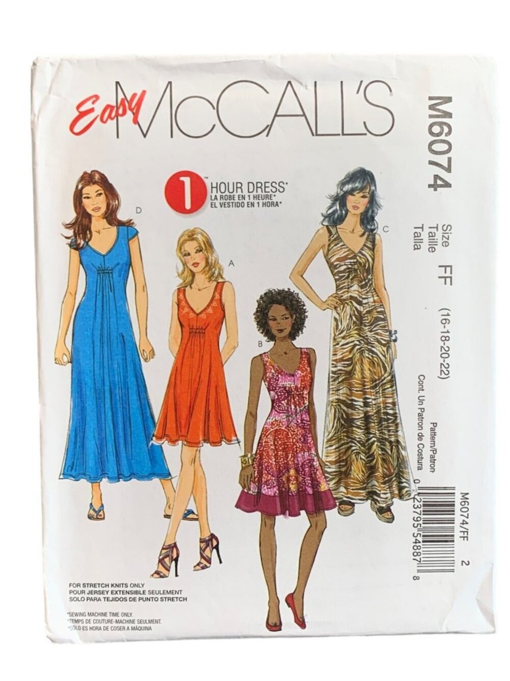 Easy McCalls M6074 1 Hour Dress Sewing Pattern Size 16-18-20-22 Uncut